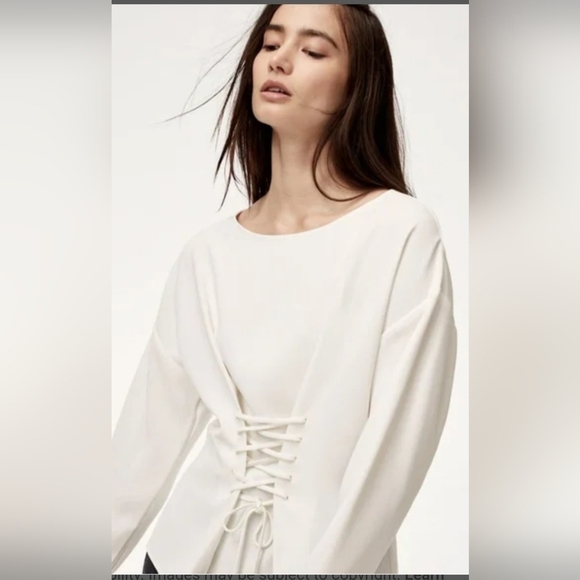 Wilfred Aritzia Cream Lace-Up Corset Blouse Size Large - Picture 2 of 16